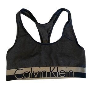 Calvin Klein Gray Heathered Racerback Bra‎ Logo Band Women Size Small